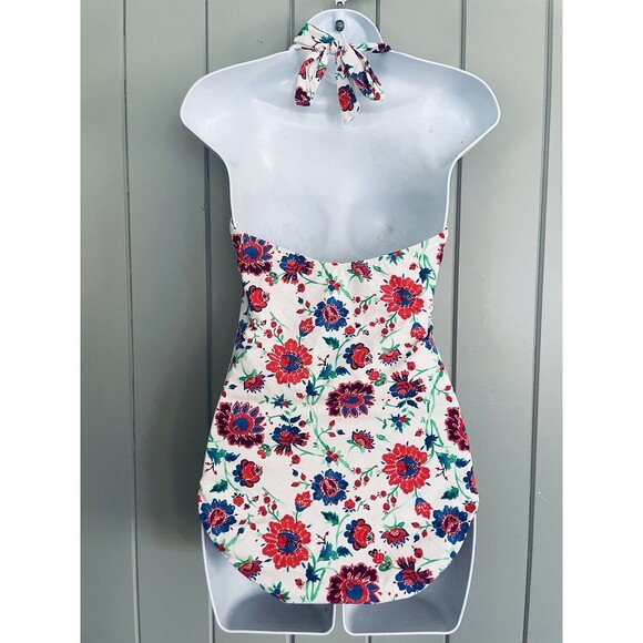 Garnet Hill Signature High-Neck Lattice One-Piece Swimsuit 6 Floral Print - Picture 5 of 6